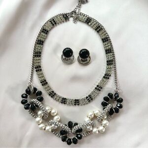 Silver 3 Pc Set,  Sarah Coventry Clip Ons, NY&Co faux pearl, Rhinestone …